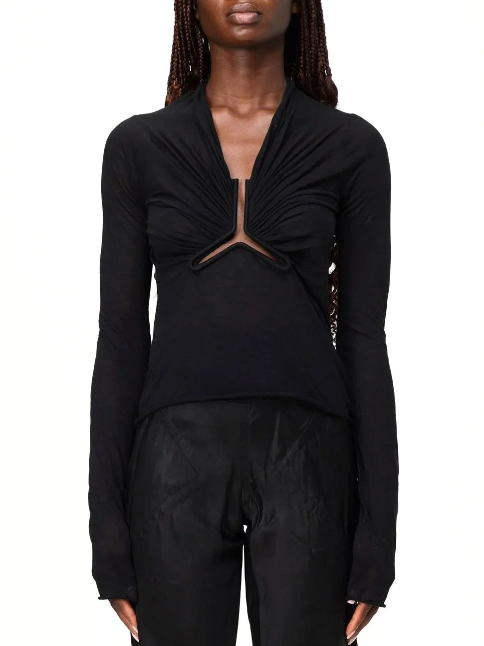 Black Long-Sleeve Stretch Prong Top