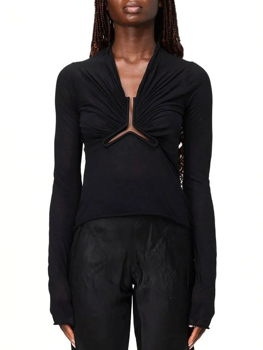 Black Long-Sleeve Stretch Prong Top