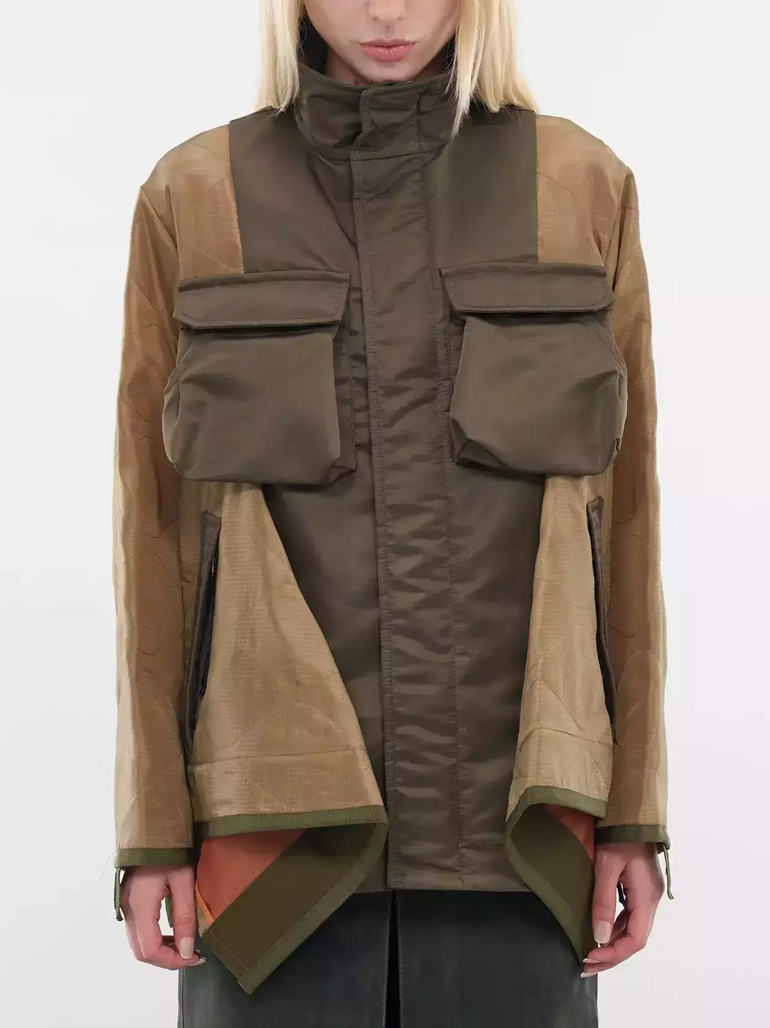 Eyelet Satin Short-Sleeve Dress in Navy Blue