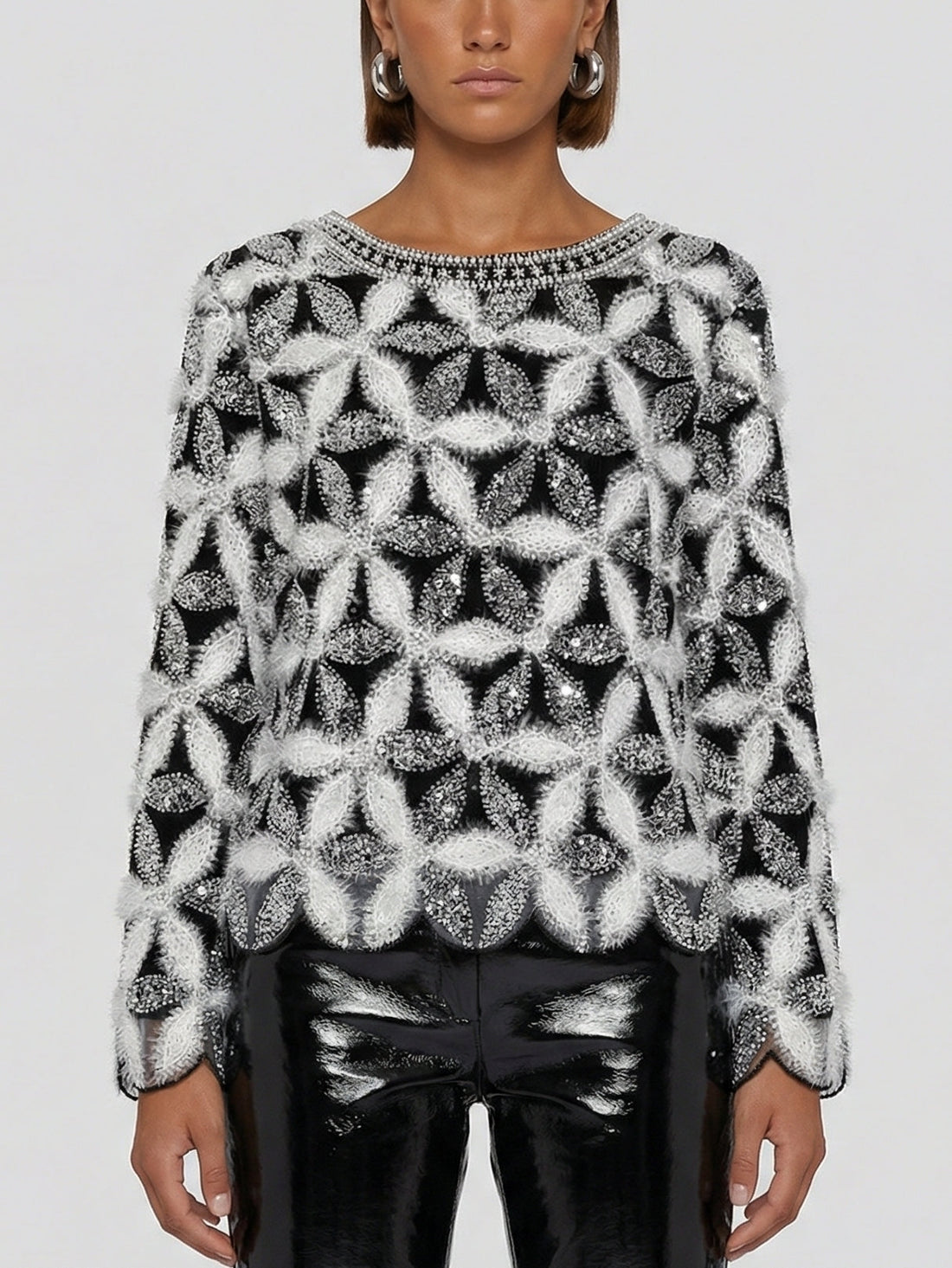 Embellished Knits That Replace Jewelry - Couture Sequin and Pearl Leaf Embellished Top