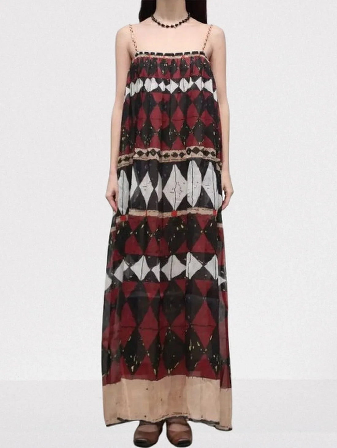 Batwing-Sleeve Draped Print V-Neck Silk Kaftan in Mint