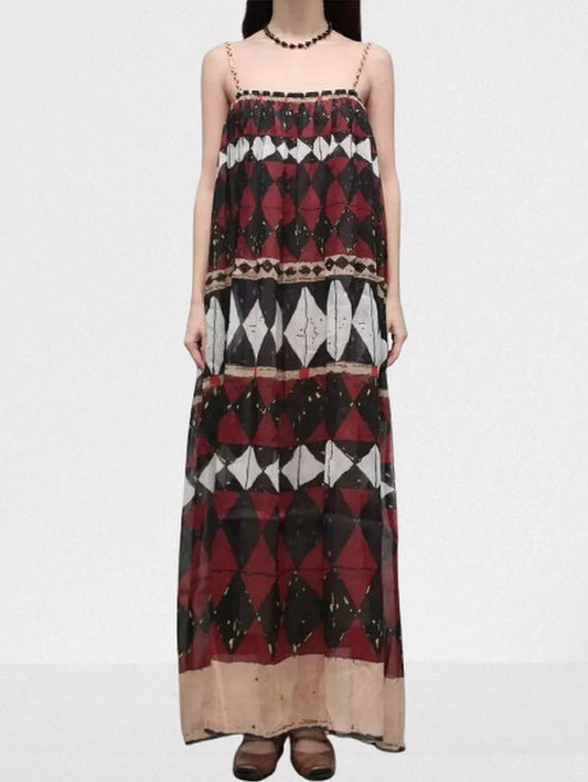 Batwing-Sleeve Draped Print V-Neck Silk Kaftan in Mint