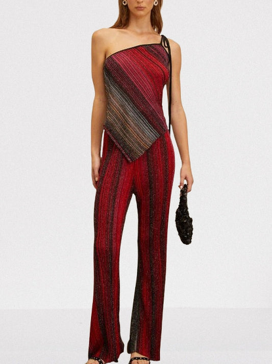 Glitter Striped Knit Top and Pant Set