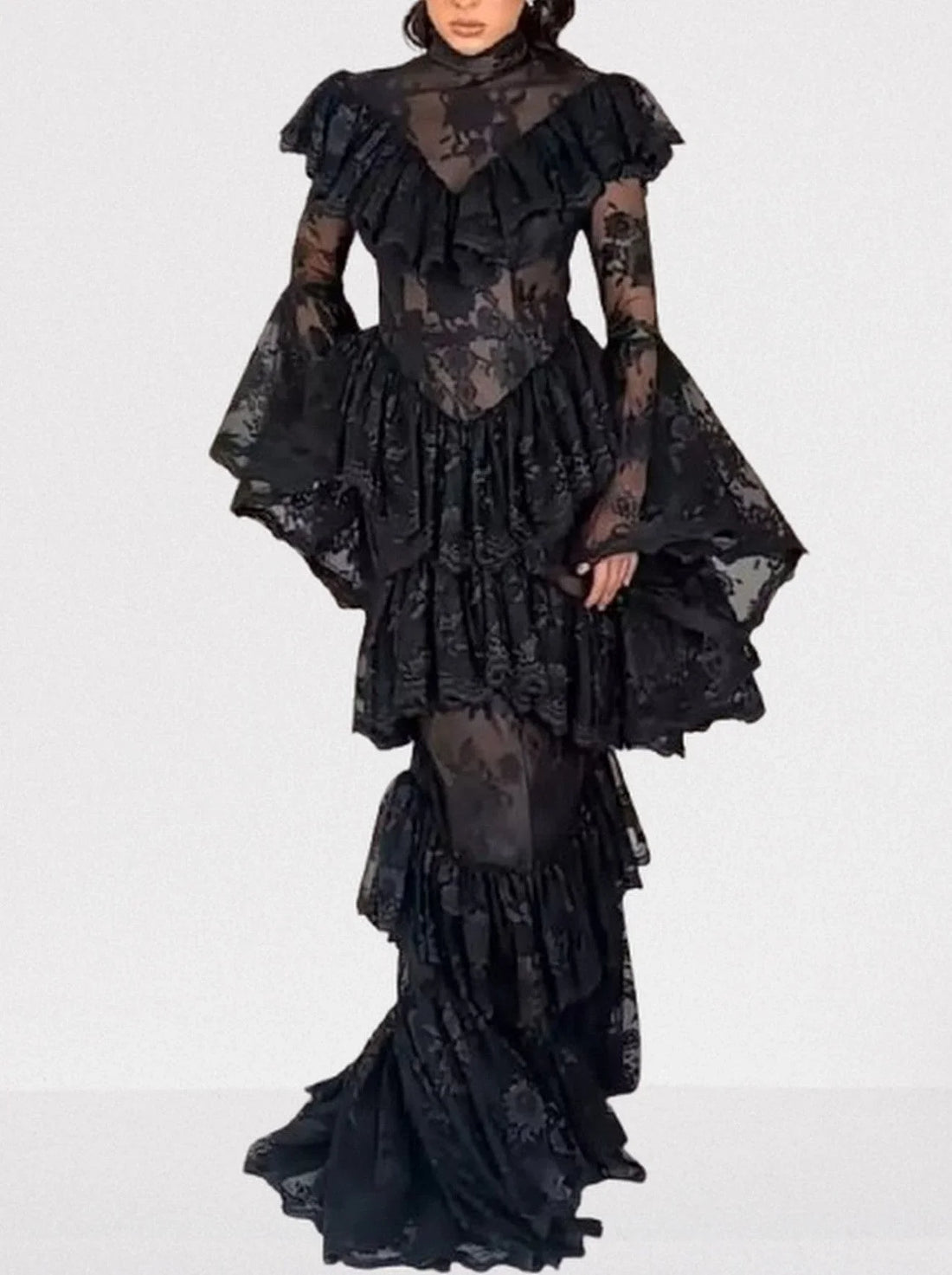 Black Lace-Insert Single-Breasted Blazer