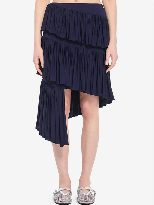 Asymmetrical Spiral Pleated Skirt in Navy