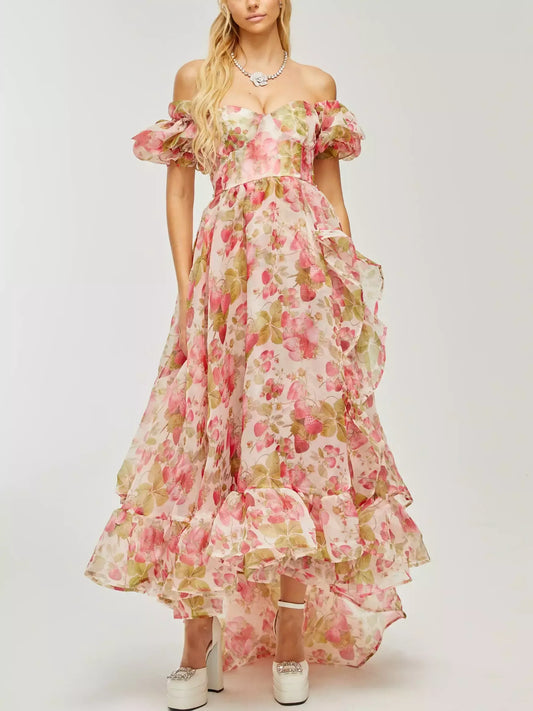 Rose-Applique Crop Top and Mini Skirt Set in Yellow