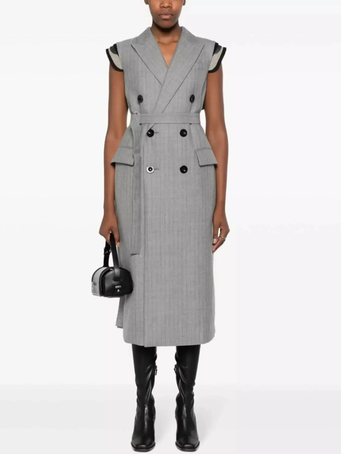 Ruffle-Cuff Shift Mini Dress in Black