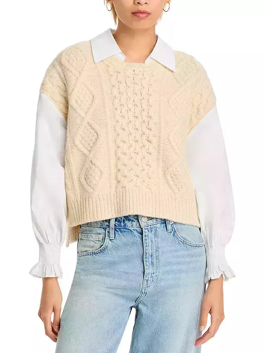 Bicolor Hybrid Wool Shirt-Sweater in Wool and Cotton