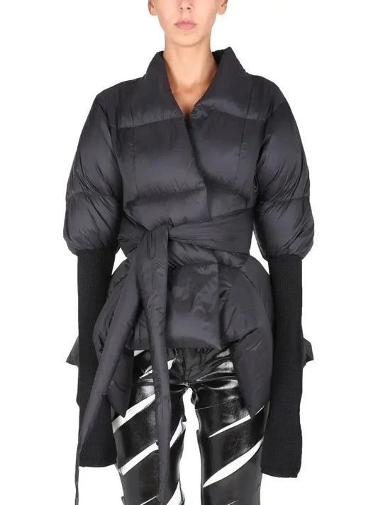 Drawstring Hooded Padded Jacket in Black
