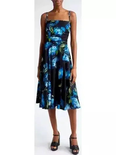 Bluebell Floral Print Sleeveless Silk Dress