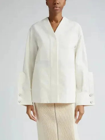 Blue Floral-Appliqué Short-Sleeve Cotton Shirt