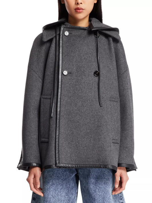 Sequin-Embellished Black Gown with Flowing Cape