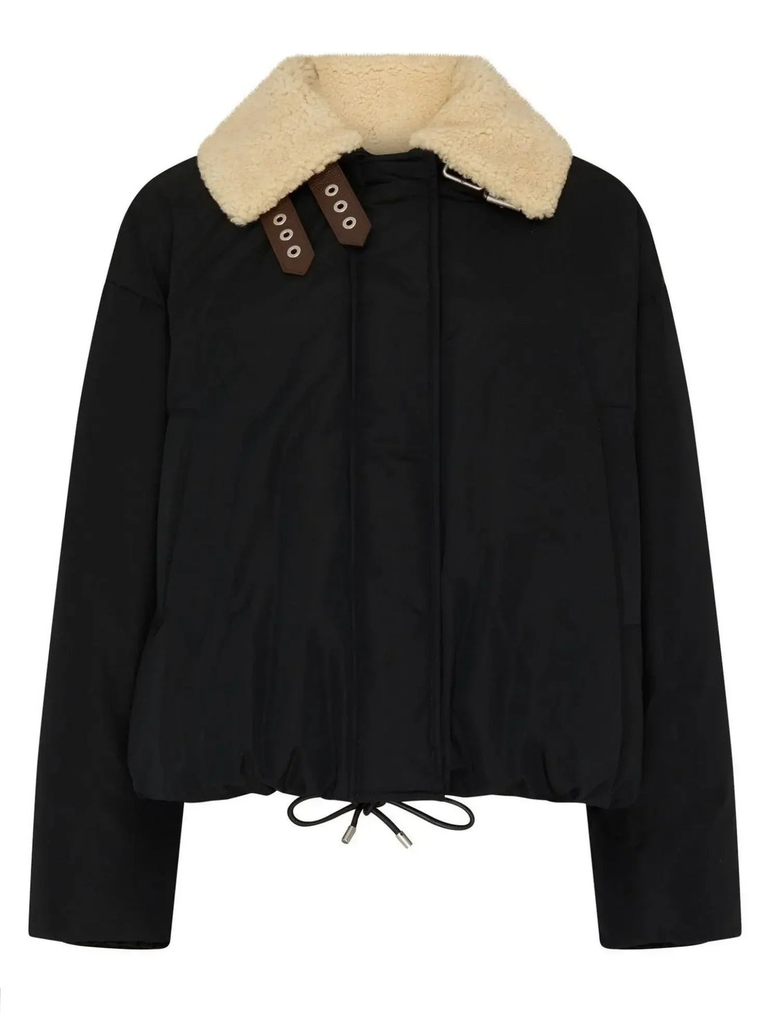 Quilted V-Neck Short Down Coat with Drawstring Waist