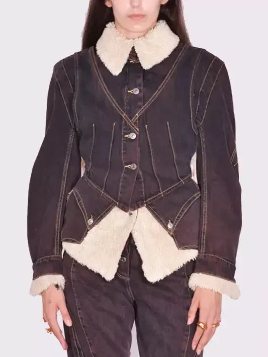Dyed Denim and Fleece Paneled Jacket