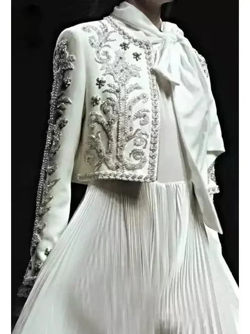 Embellished Cropped White Jacket