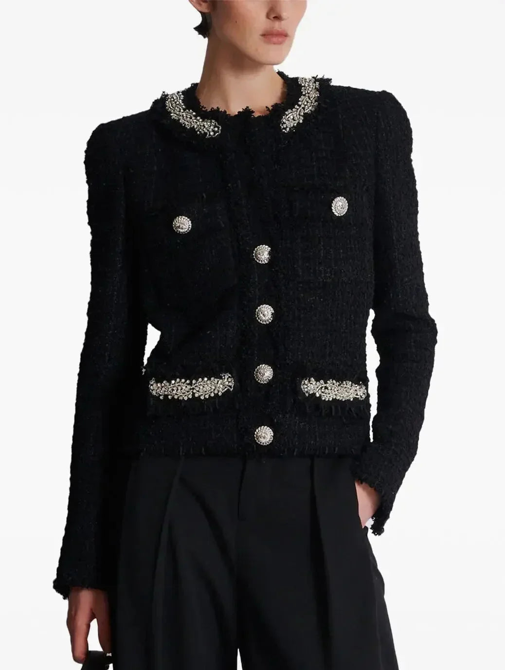 Appliqué-Detail Black Knitted Mini Dress