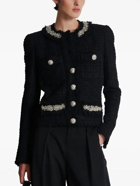 Appliqué-Detail Black Knitted Mini Dress