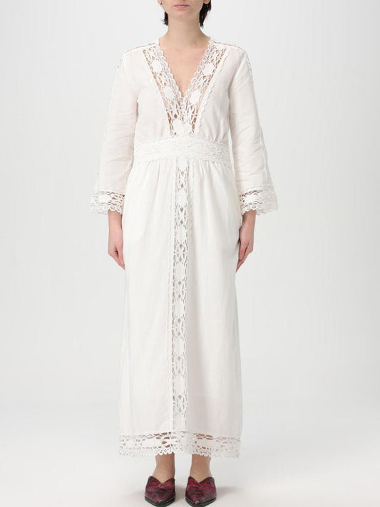 Embroidered Linen and Cotton Lace-Trim Dress