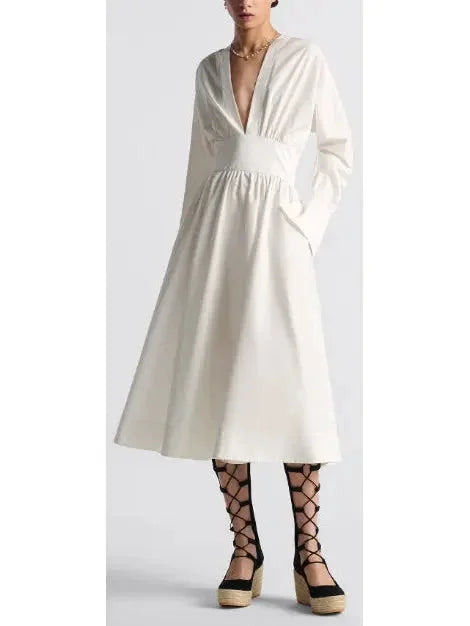 Flared Mid-Length V-Neck Dress