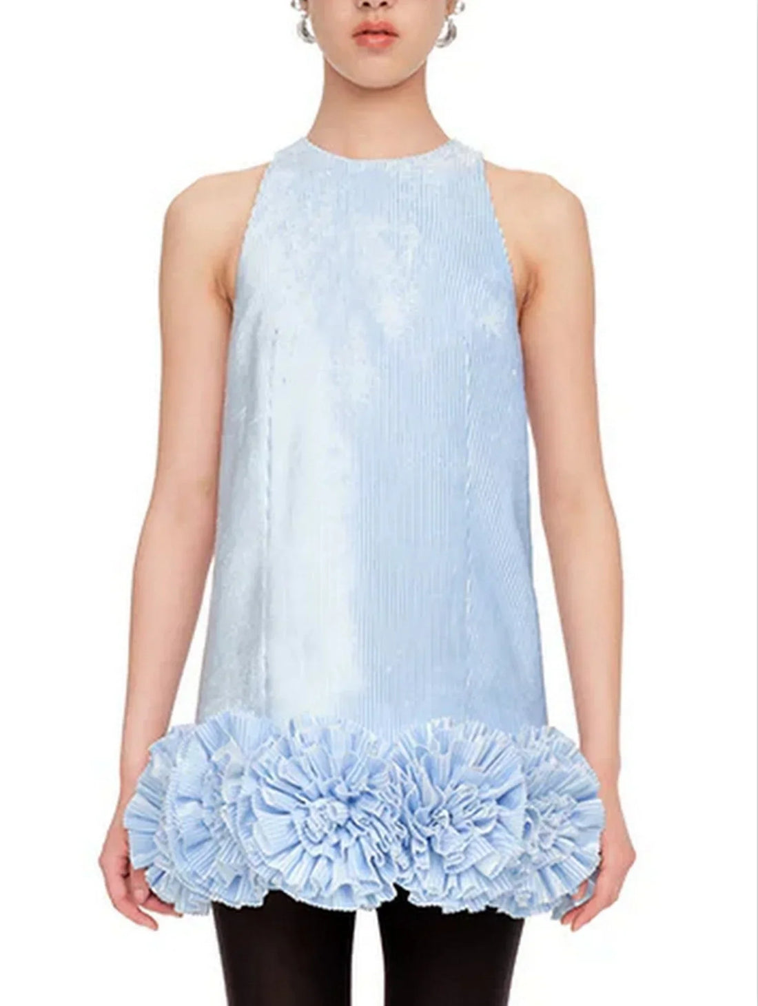 Crystal and Pearl Embellished Gathered Mesh Dress in Pink