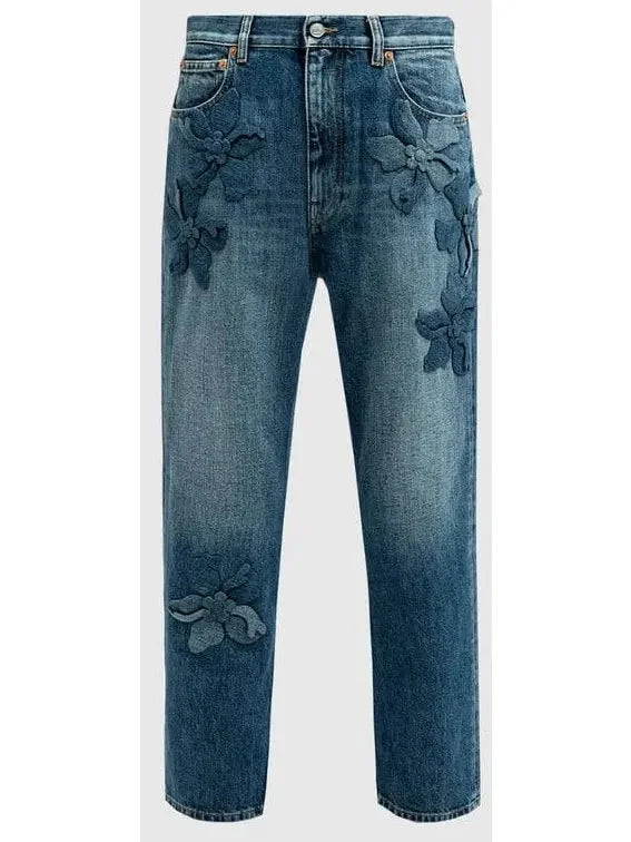Hibiscus-Detail Denim Jeans