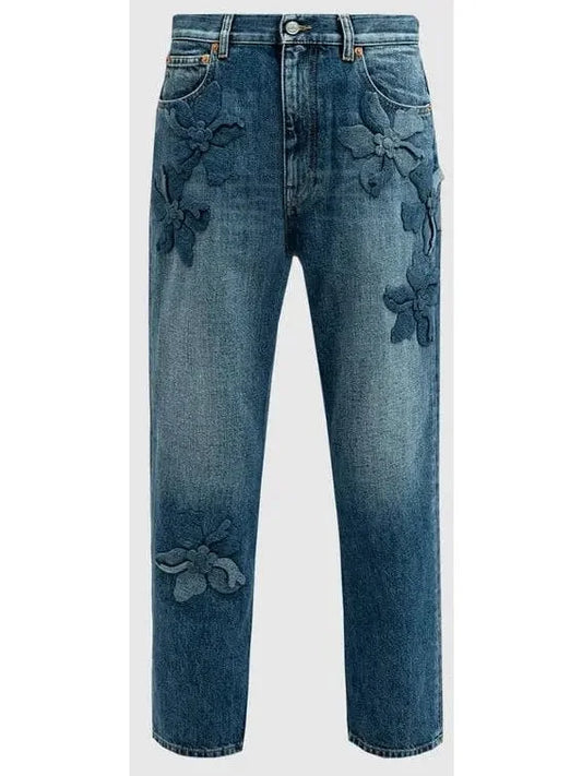 Hibiscus-Detail Denim Jeans