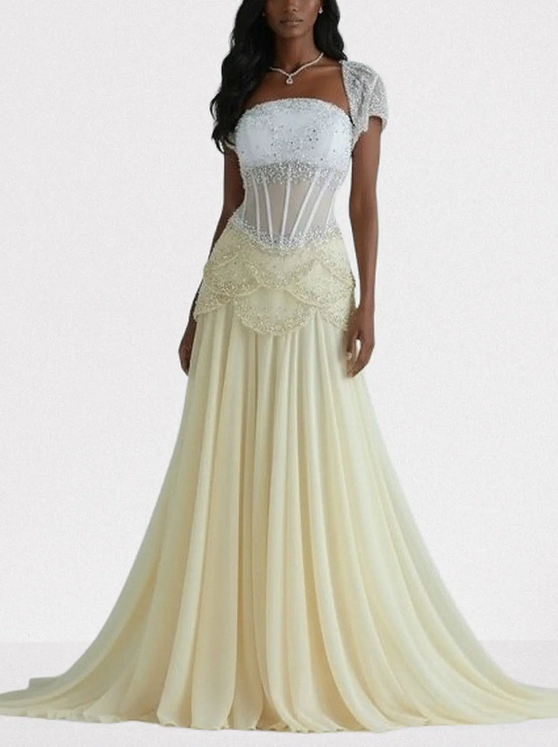 Embellished Corset Evening Gown with Beaded Bolero