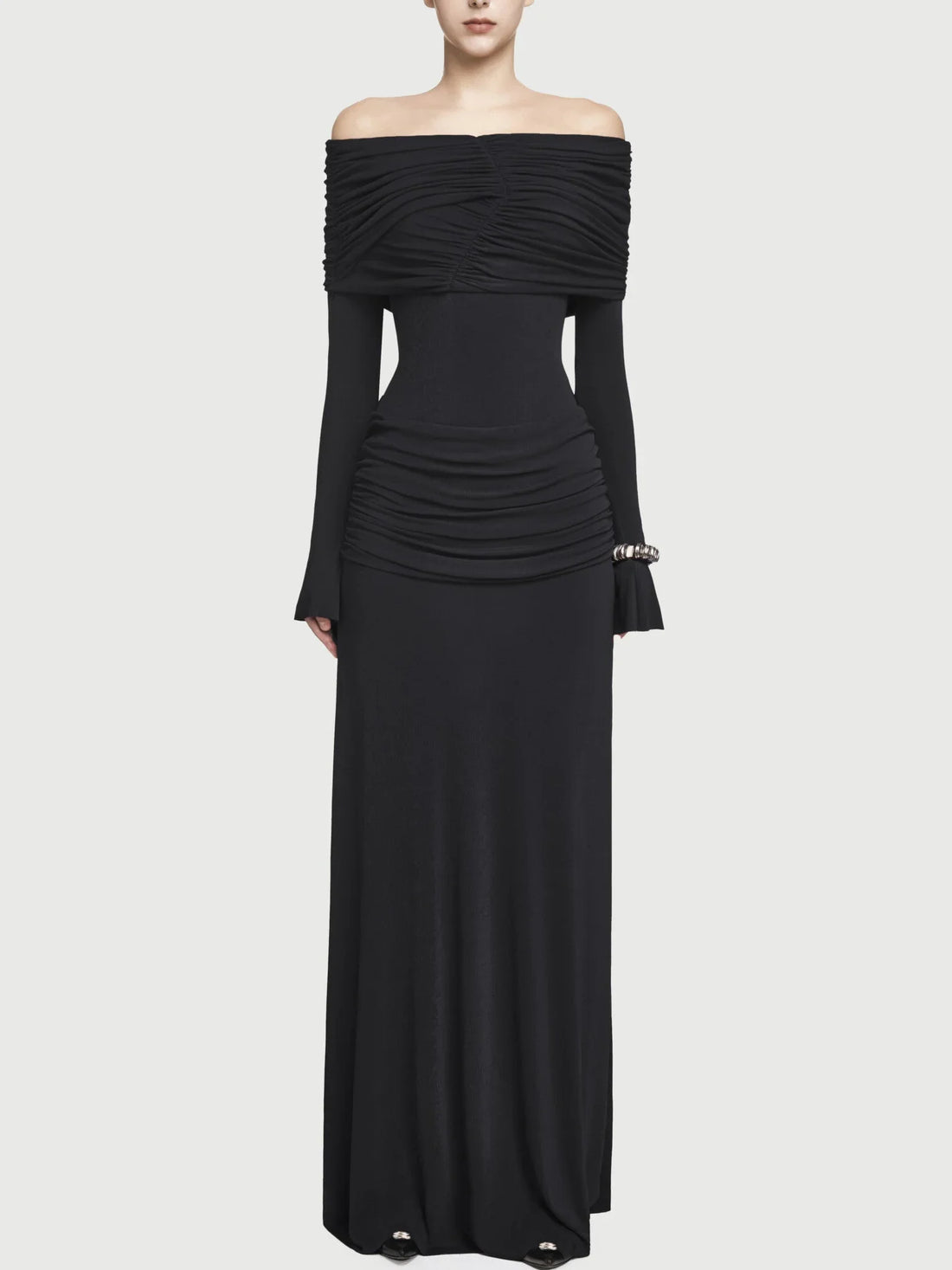 Beaded Long Loose Ivory Gown