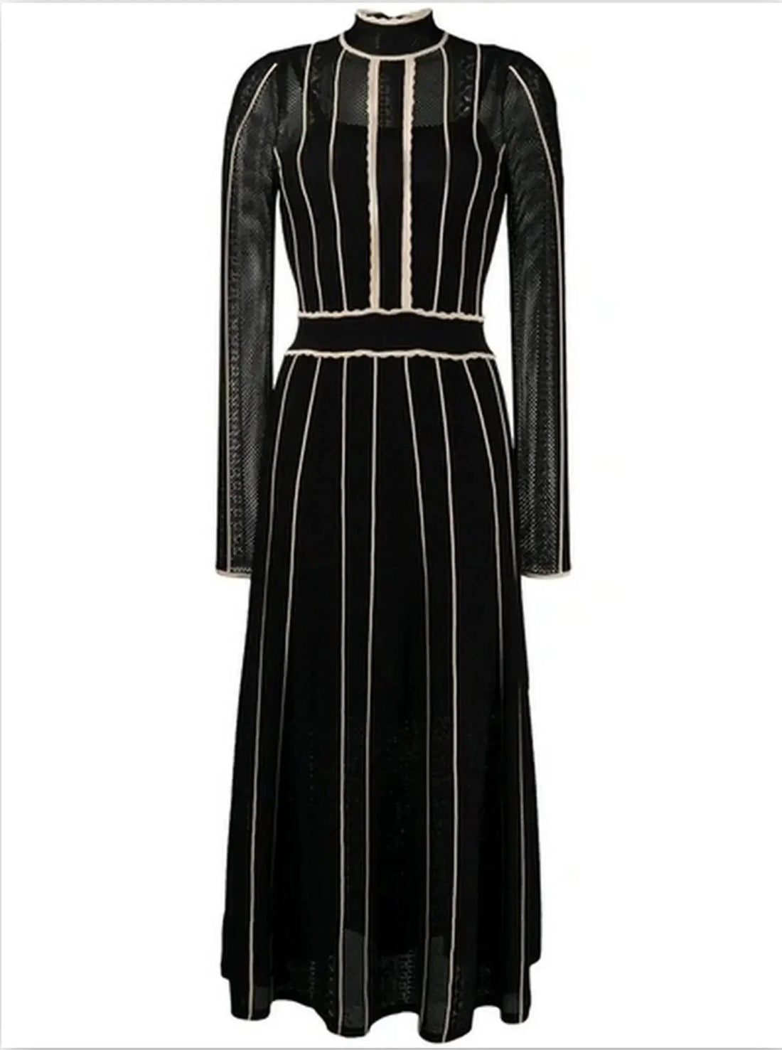 Knit Two-Toned Stripe High-Neck Midi Dress