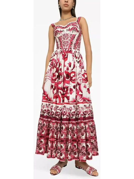 Geometric-Print Silk and Linen Maxi Dress