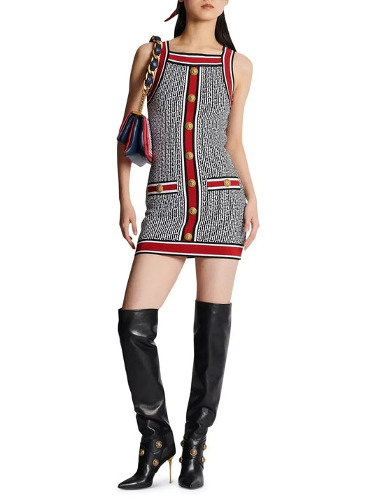 Gold Sequined Halterneck Mini Dress with  Appliques