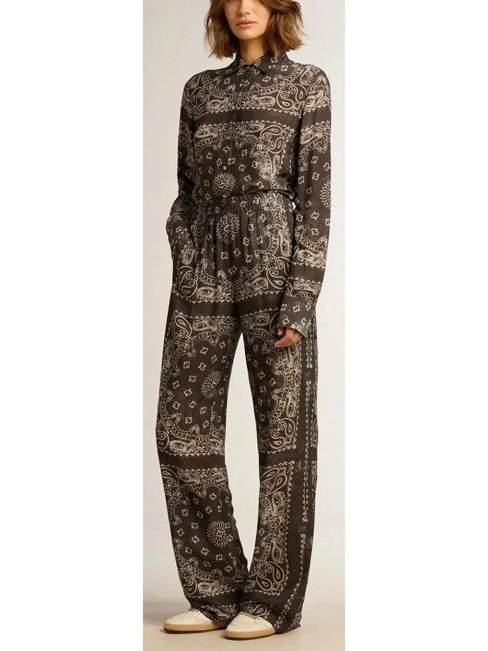 Oversize Silk Twill Shirt with Yellow Rose Print