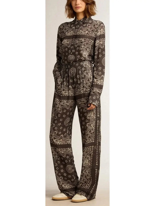 Oversize Silk Twill Shirt with Yellow Rose Print