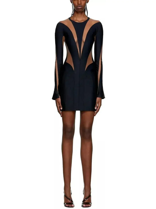 Gold Sequined Halterneck Mini Dress with  Appliques