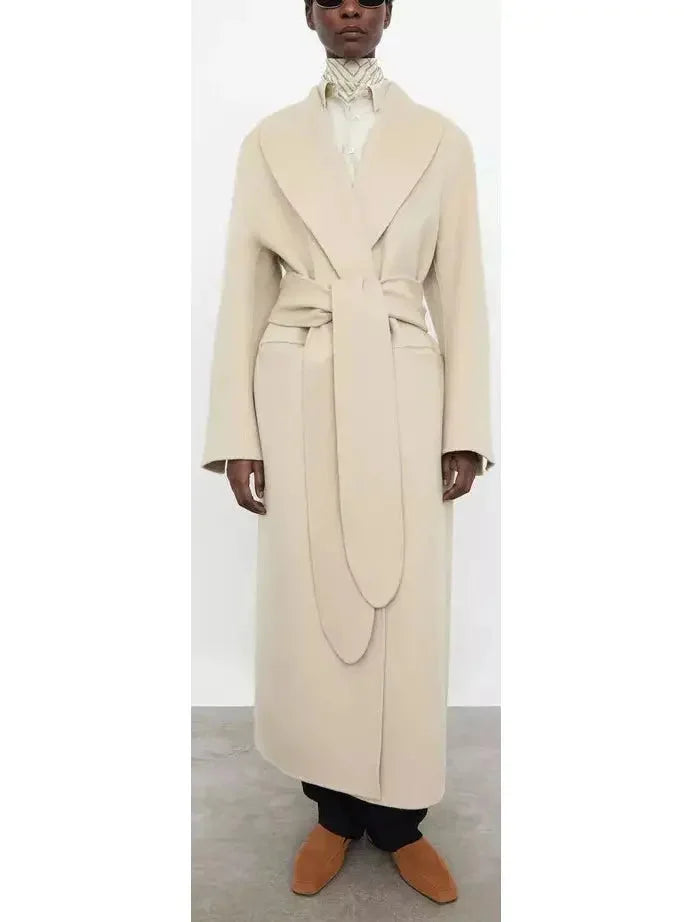 Robe Wrap Coat in Oatmeal Beige
