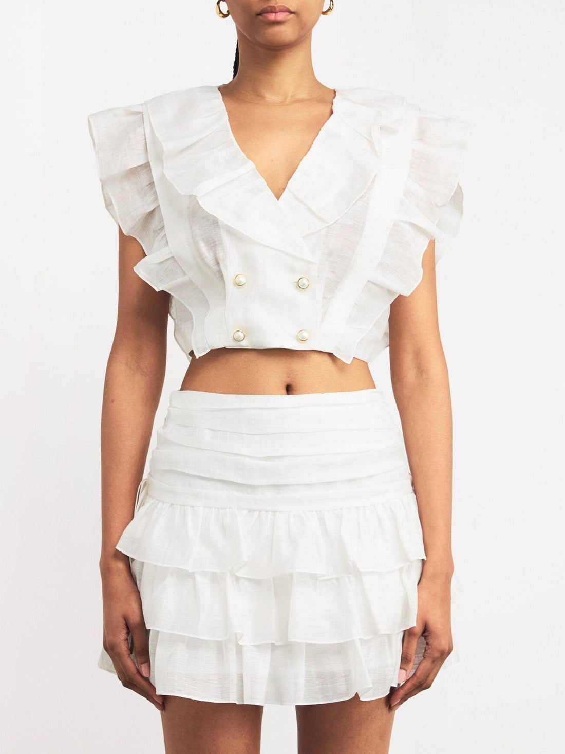 Ruffled Cropped Top and Tiered Mini Skirt Set