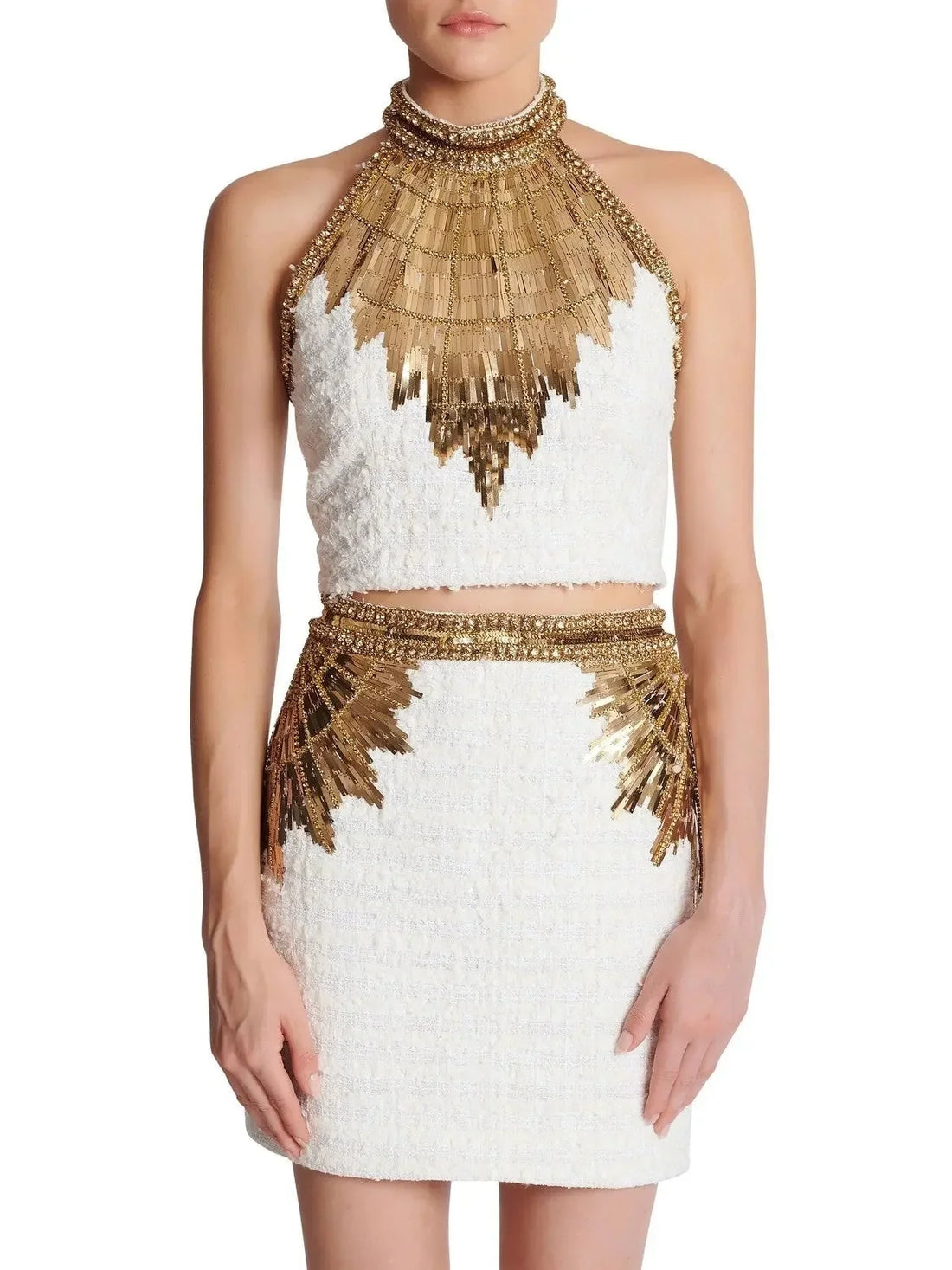 Buckled-Collar Goose Feather-Down Jacket in Beige