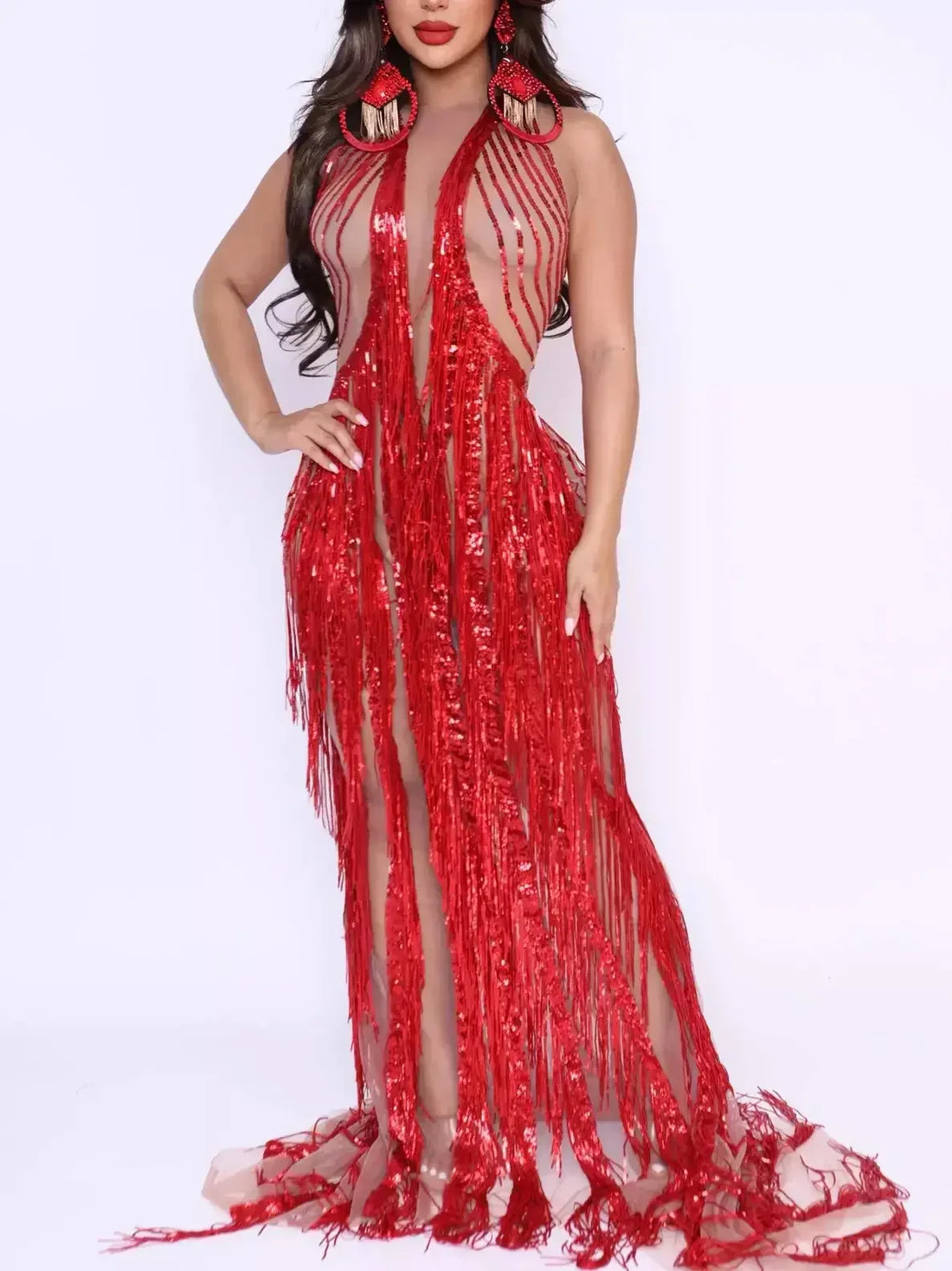 Fuchsia Long-Sleeve Flared-Cuff Maxi Dress