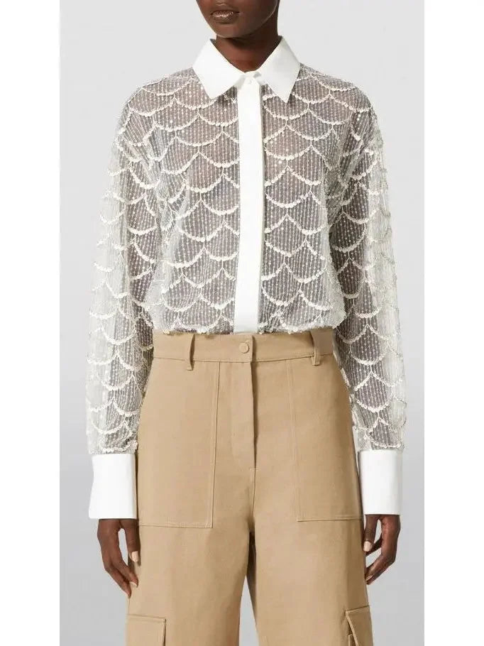 Ribbed Knit Shawl-lapel Cardigan Sweater in Ivory