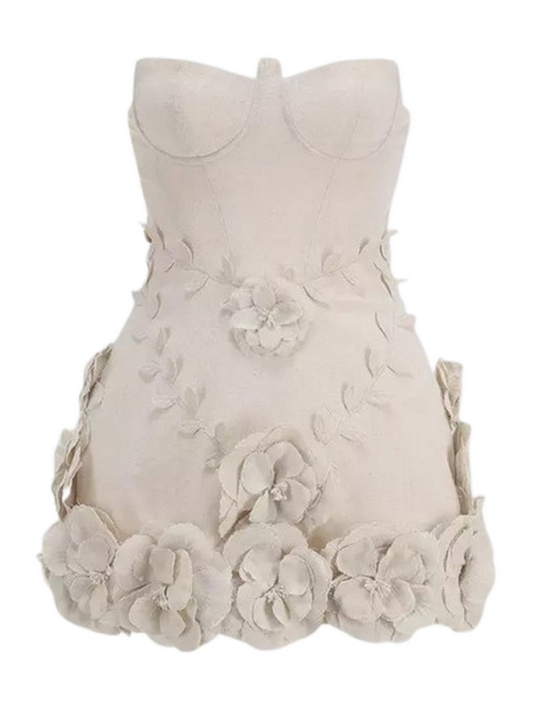 Strapless Bustier Dress with Floral Appliques