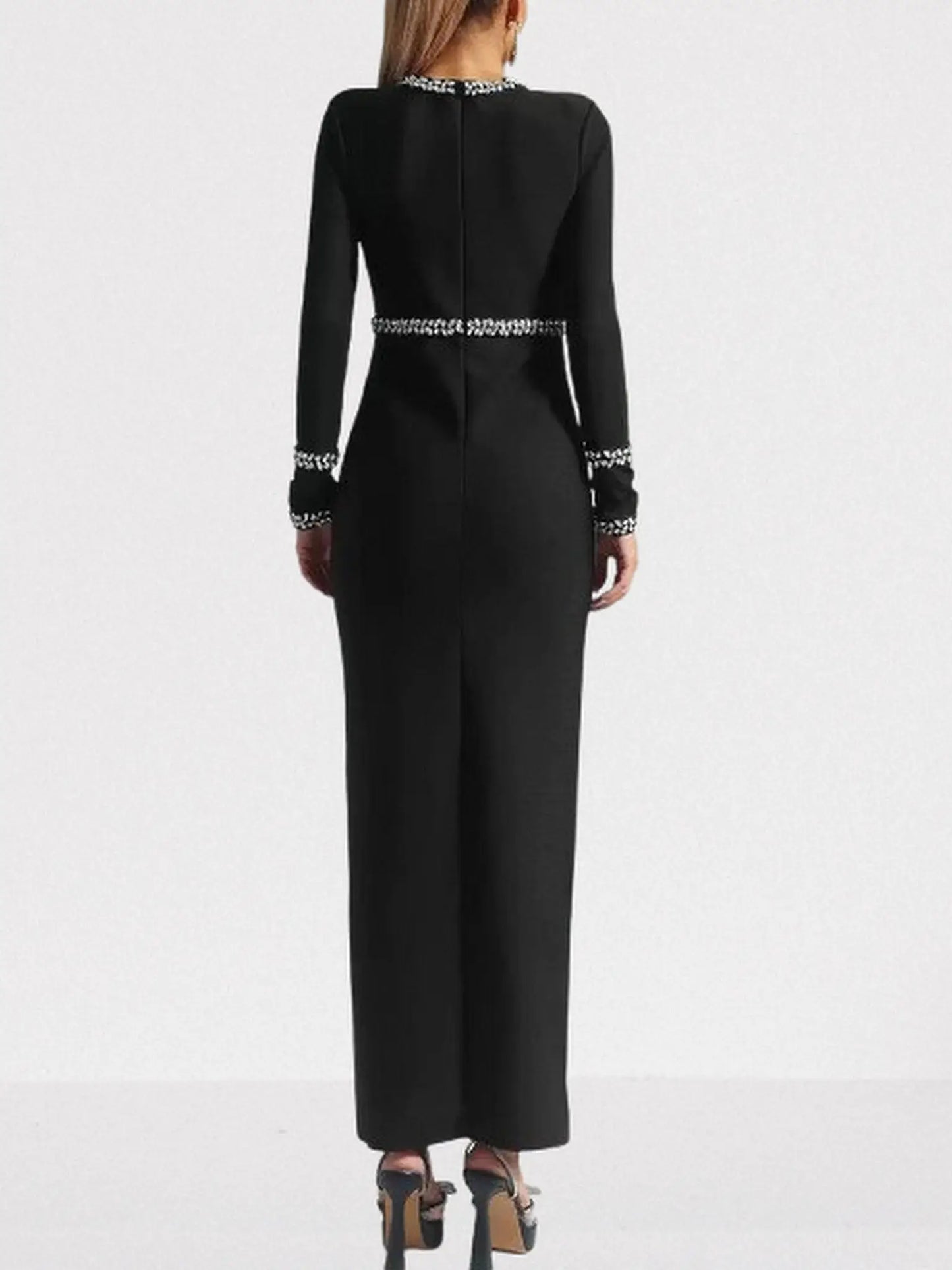 Crystal-Embellished Black Keyhole Evening Dress - Dresses