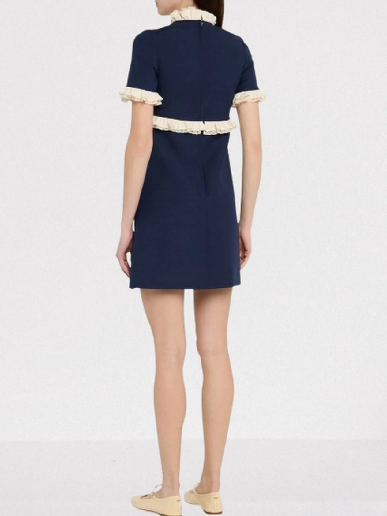 Contrasting Ruffle-Trim Crepe Mini Dress - Dresses