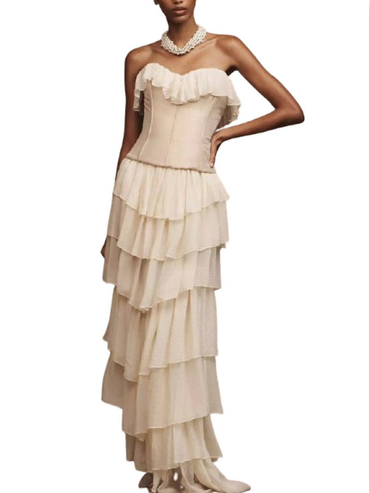 2-Piece Ruffled Tiered Maxi Dress with Corset - XS - Dresses