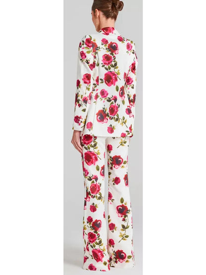 3-Piece Watercolor Rose Print Blazer, Bra Top and Pant Suit / Set - Branna Couture