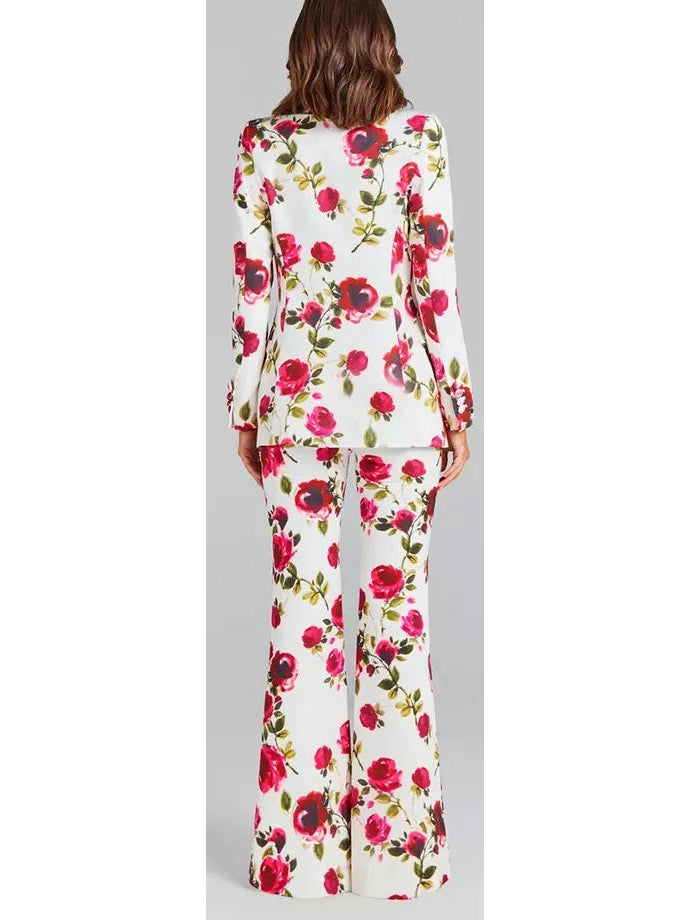 3-Piece Watercolor Rose Print Blazer, Bra Top and Pant Suit / Set - Branna Couture