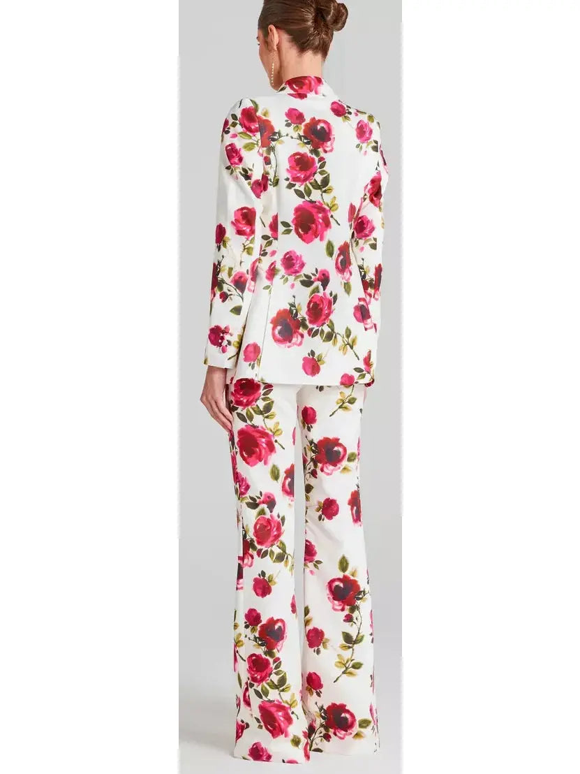 3-Piece Watercolor Rose Print Blazer Bra Top and Pant Suit / Set - Suits & Sets