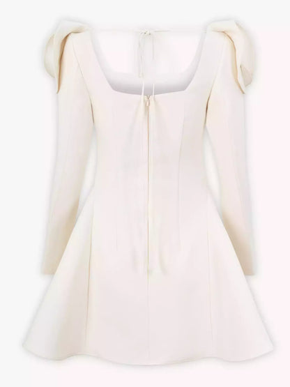 3D Floral Appliques Long-Sleeve Ivory Mini Dress - Dresses