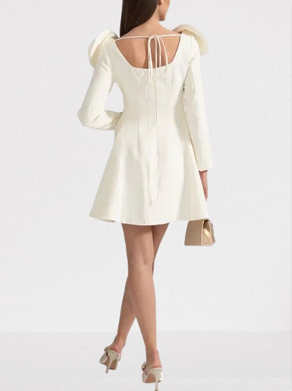 3D Floral Appliques Long-Sleeve Ivory Mini Dress - Dresses