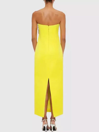 3D Floral Appliques Strapless Maxi Dress - Dresses