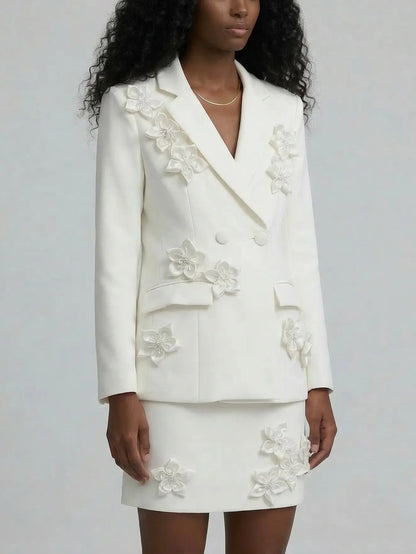 3D Floral Blazer and Mini Skirt Set - Suits & Sets